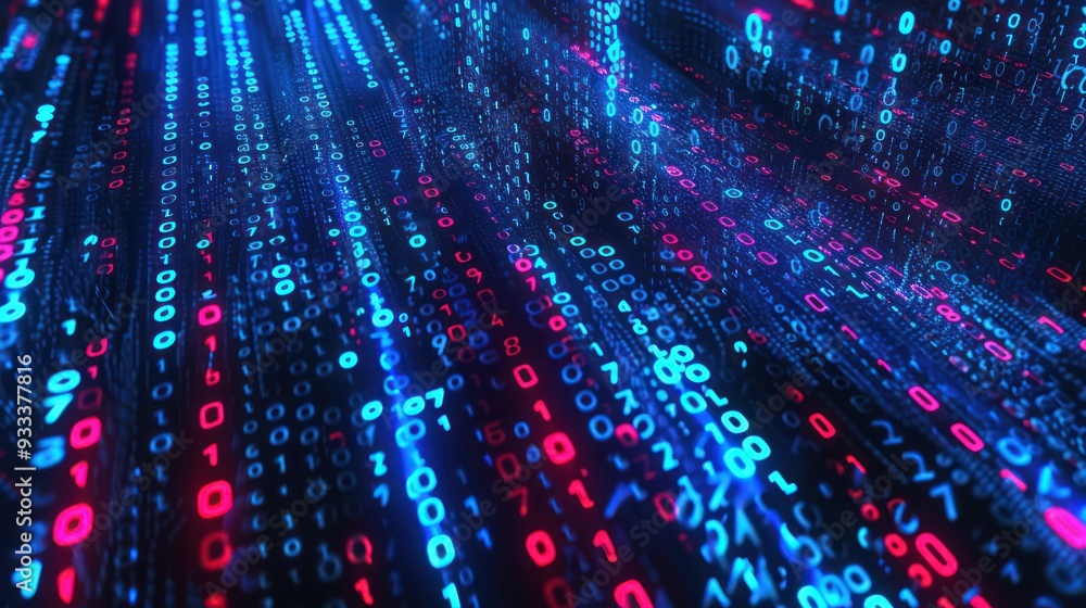 Wall mural binary code flow