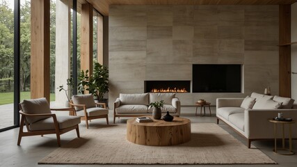 minimalist modern living room that incorporates natural elements