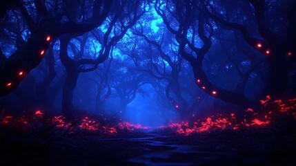 Enigmatic Dark Forest: Mysterious Paths and Watching Eyes in Eerie Wilderness | Copy Space, Selective Focus, Ultra HD