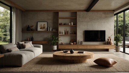 minimalist modern living room that incorporates natural elements
