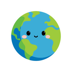 Happy earth planet icon with cute smiling face. Vector cartoon illustration of globe.
