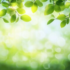 Green leaves against a light, blurred background creating a peaceful and fresh atmosphere.