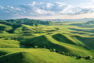 Fototapeta premium landscape with green hills and blue sky