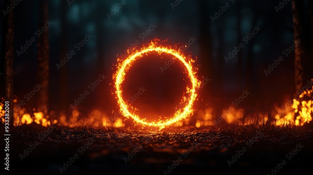 Poster glowing summoning circle with dark shadows - occult ritual background with copy space, selective foc