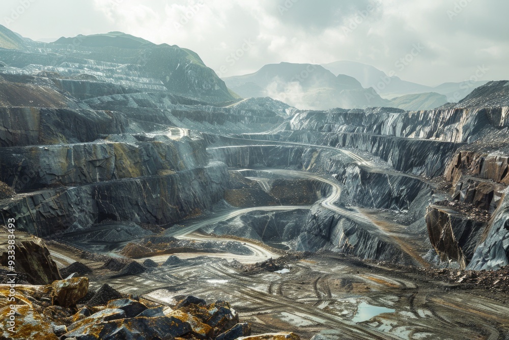 Poster large open pit filled with dirt and earth