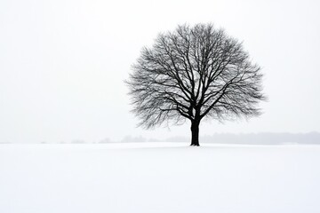 Bare Tree Standing Alone in a Snowy Field