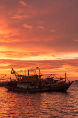 Spectacular sunset in the port of Kota Kinabalu Borneo Malaysia