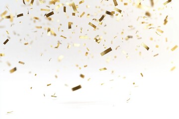 Golden confetti shimmering against a white background, creating a festive and celebratory atmosphere.