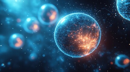 Abstract Digital Sphere With Glowing Lines and Points