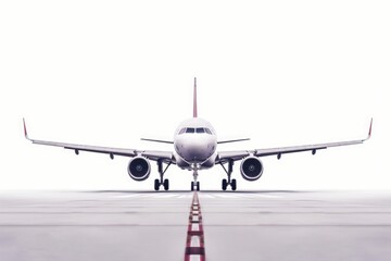 Fototapeta premium Large commercial airliner parked at the end of an airport runway