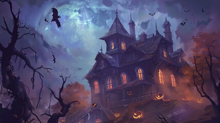 Spooky Haunted Mansion on Halloween Night