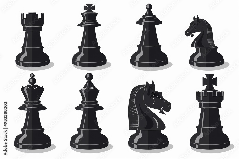 Poster A collection of chess pieces on a white background for use in various projects