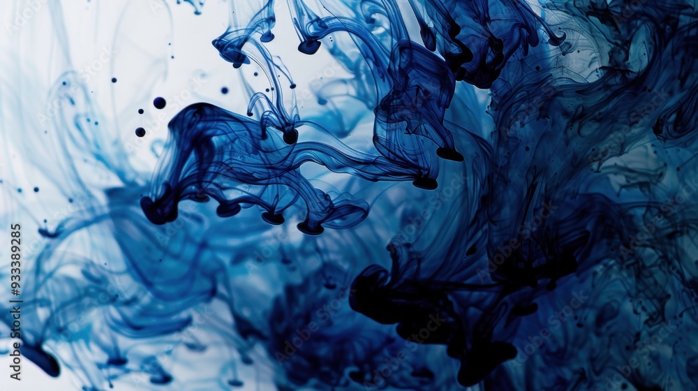 Poster a close-up of dark blue ink spreading across a page, creating abstract patterns