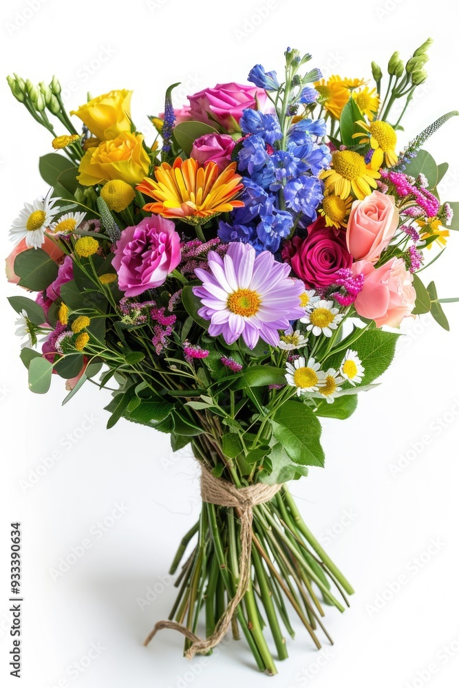 Poster A bright and vibrant flower arrangement tied to a string
