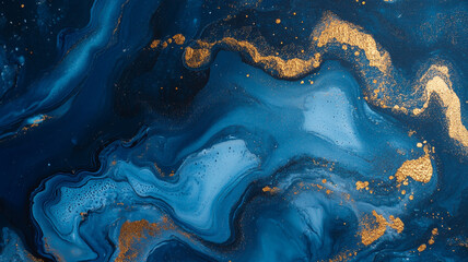 Swirling blue and gold abstract art with vibrant patterns and textures