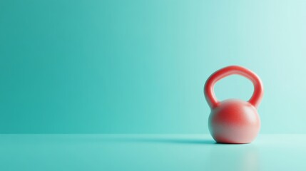 Red kettlebell on color surface with light and shadow, background