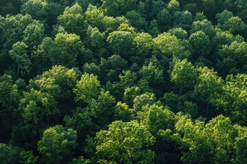 Obraz premium Aerial view of a lush green forest with trees and foliage, perfect for environmental or nature-themed projects
