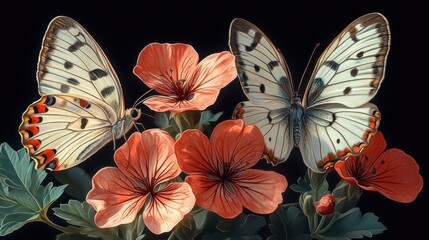 Fototapeta premium Butterflies on Flowers