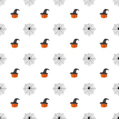 Halloween seamless pattern with pumpkin and spiders 