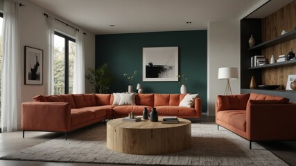 Fototapeta premium minimalist modern living room with a bold accent wall