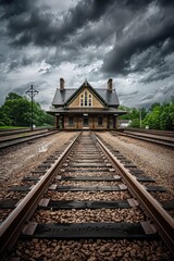Obraz premium Outdoor scene of a train station with a cloudy sky