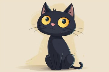 A black cat with bright yellow eyes sitting down, great for pet or wildlife photography