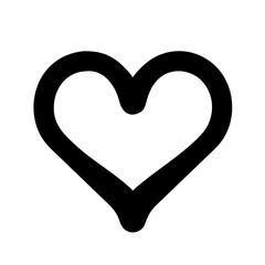 a simple, black outline of a heart shape on a white background. The heart is stylized with a thick, bold line