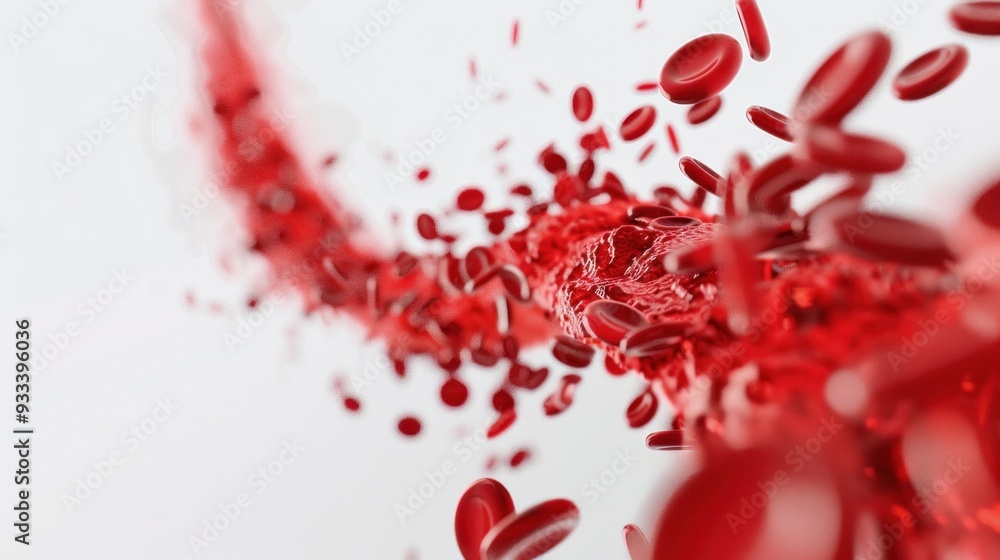 Poster a 3d animation of blood cells flowing through a vein, allowing viewers to see the movement from diff