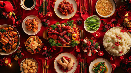 Chinese New Year feast table Chinese
