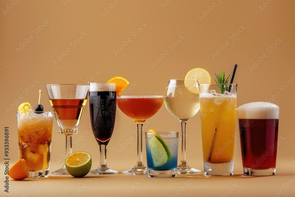 Aufkleber collection of various spirits and beverages on a table