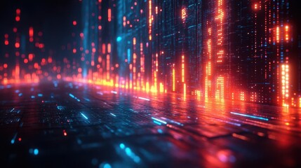 futuristic data visualization holographic 3d charts glowing neon graphs interconnected nodes dark backdrop vibrant colors floating ui elements