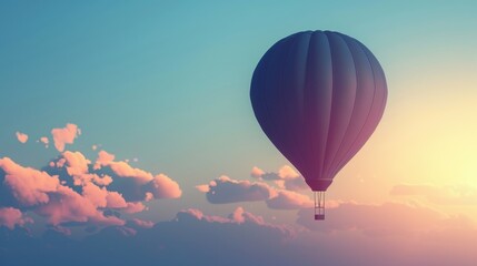 Fototapeta premium A dark blue hot air balloon rising into the morning sky, ready for adventure