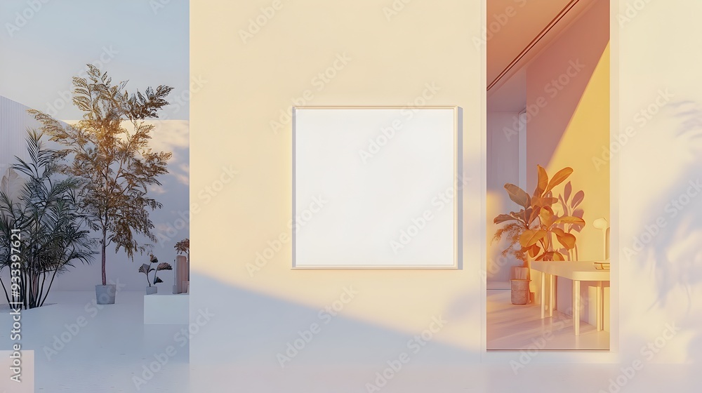 Poster a clean and elegant 3d rendered mockup of a white background frame with colorful accents designed fo