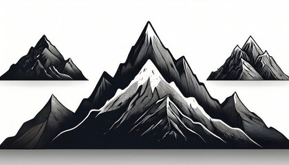 Fototapeta premium Flat Design Mountain Silhouettes - A collection of black mountain icons in a flat design style. Graphic art illustration. Ai Generated