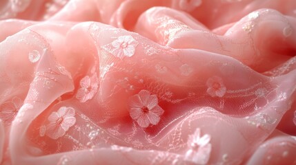 Delicate Pink Fabric with Floral Embroidered Design