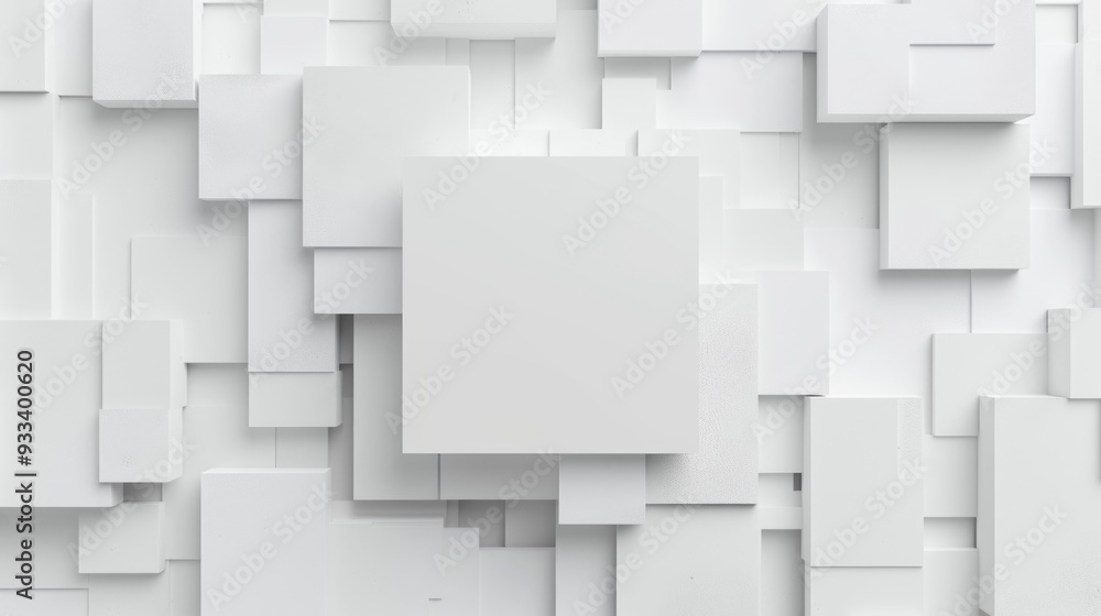 Poster a rectangular wall composed of small white squares, featuring a central square