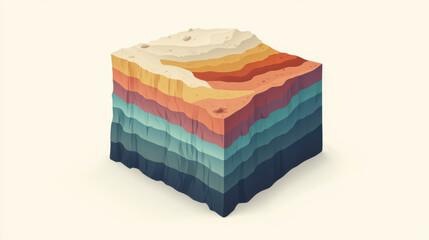 Layered geological illustration showcasing vibrant colors and textures. artwork evokes sense of depth and exploration.
