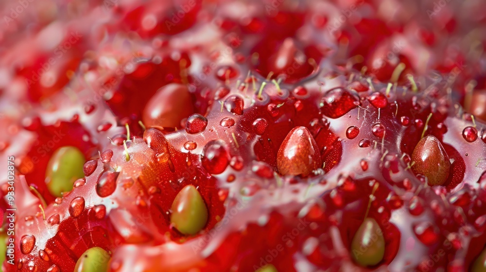 Aufkleber a close-up shot of a strawberry, revealing its delicate texture, tiny seeds, and mesmerizing pattern