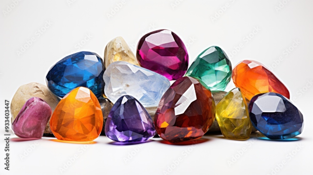 Poster a cluster of colorful gemstones, each with a unique facet and shine