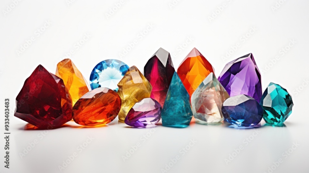 Poster a cluster of colorful gemstones, each with a unique facet and shine