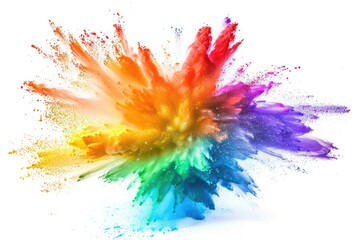 A vibrant and dynamic image of a colorful powder explosion on a white background, perfect for highlighting energy and excitement