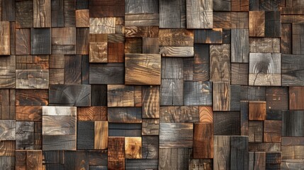 Wall made of varied wooden blocks. Seamless pattern. AI generated images.