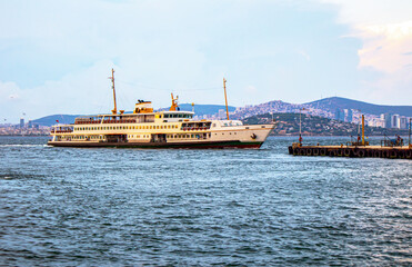 passenger ferry  approaching to island pier in istanbul