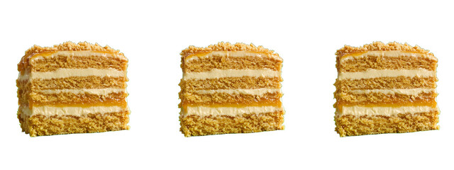 Fototapeta premium Marlenka (Honey Cake), each with layers of honey-flavored sponge, creamy caramel filling, and a golden brown, crumb-coated exterior