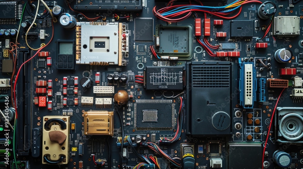 Leinwandbilder a detailed view of a computer motherboard with various components and wiring