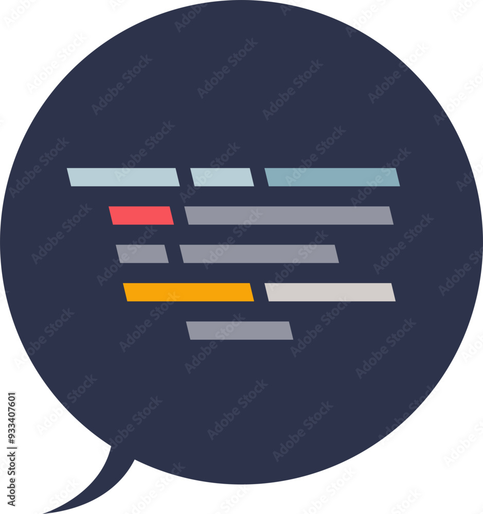Poster dark speech bubble with colorful horizontal lines, symbolizing text or conversation.