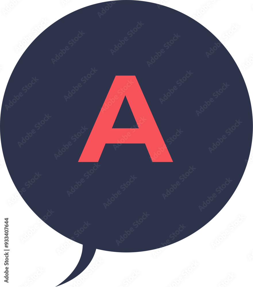 Poster dark speech bubble with a red letter a, symbolizing the start of a conversation or an alphabetical c
