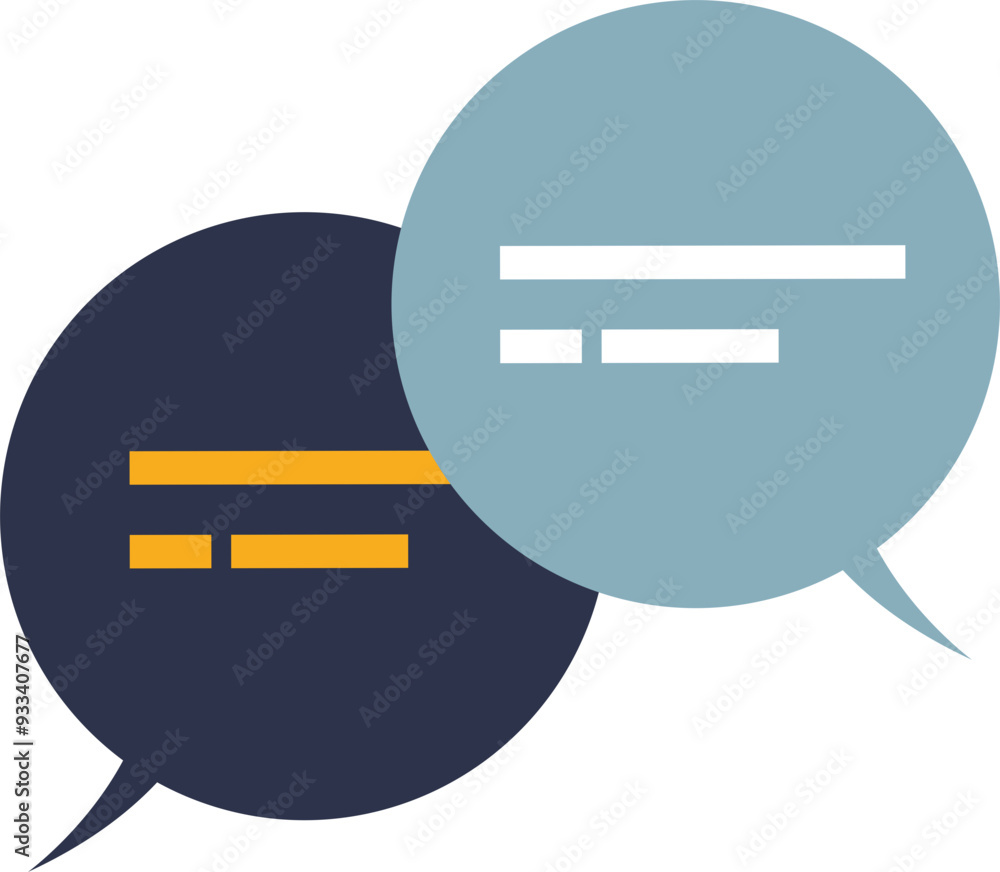Poster two overlapping speech bubbles, symbolizing communication or dialogue.