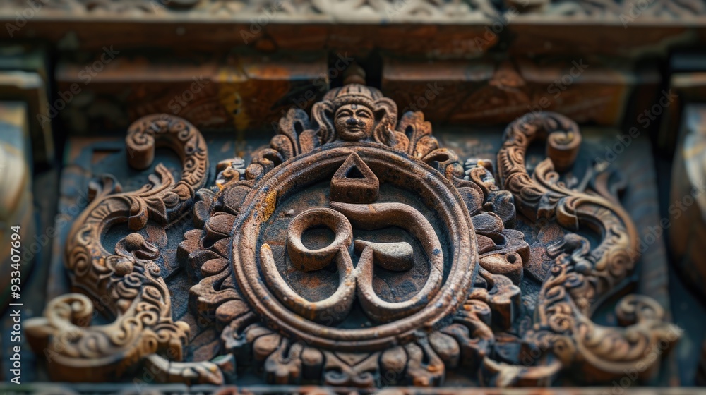 Poster A detailed view of intricate architecture on a structure, suitable for use in urban or historical context