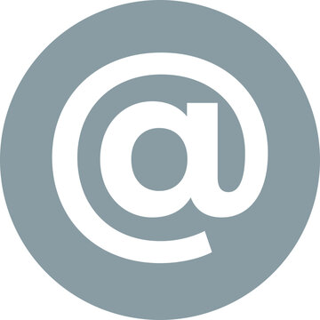 A simple grey '@' symbol, representing an email icon for digital communication.